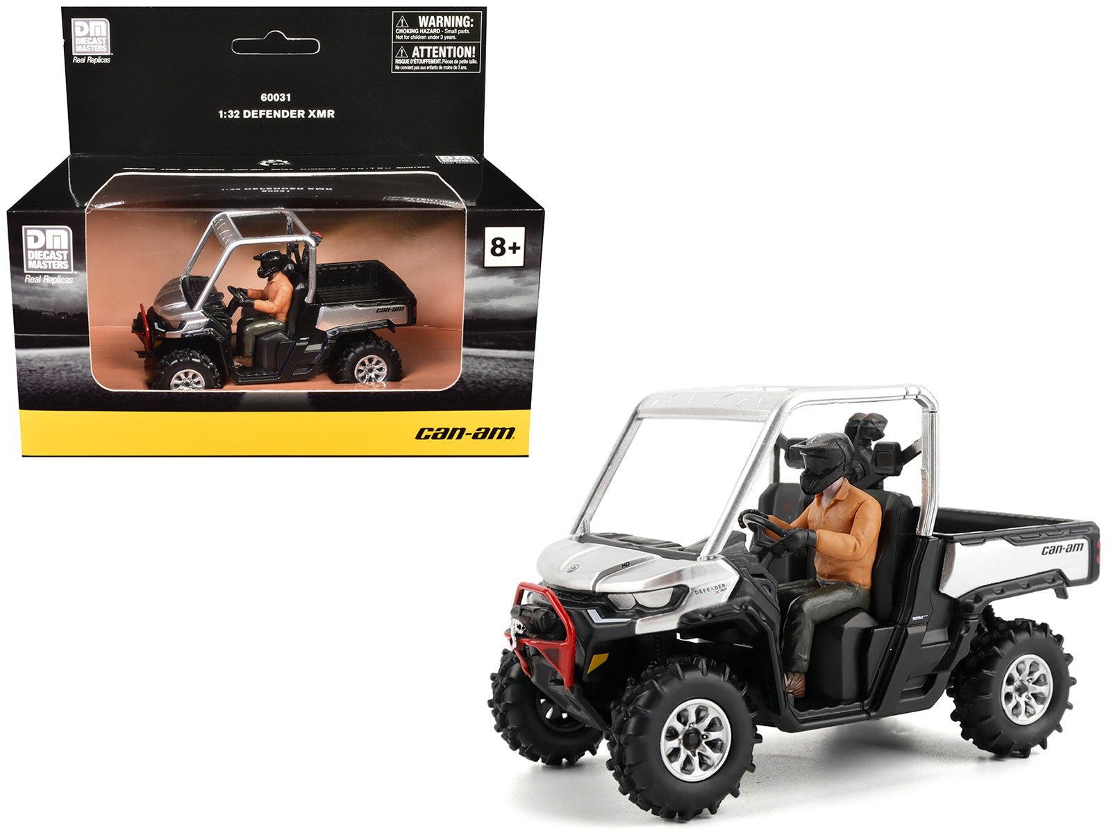 Can-Am Defender XMR Silver Metallic and Black with Driver Figure 1/32 Diecast Model by BRP Models free shipping USA - Rapid Vehicles