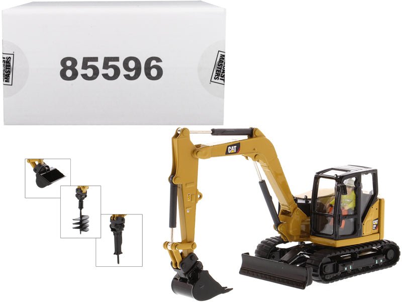 CAT Caterpillar 308 CR Next Generation Mini Hydraulic Excavator with Work Tools and Operator "High Line" Series 1/50 Diecast Model by Diecast Masters free shipping USA - Rapid Vehicles
