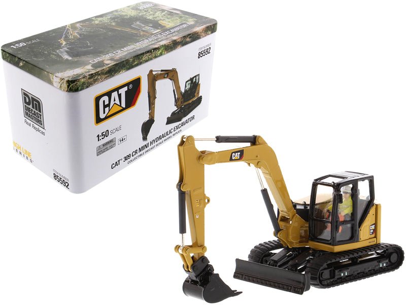 CAT Caterpillar 309 CR Next Generation Mini Hydraulic Excavator with Work Tools and Operator "High Line" Series 1/50 Diecast Model by Diecast Masters free shipping USA - Rapid Vehicles