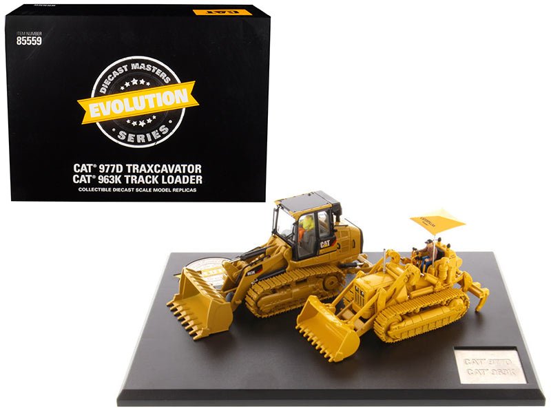 CAT Caterpillar 977D Traxcavator (Circa 1955 - 1960) and CAT Caterpillar 963K Track Loader (Current) with Operators "Evolution Series" 1/50 Diecast Models by Diecast Masters free shipping USA - Rapid Vehicles