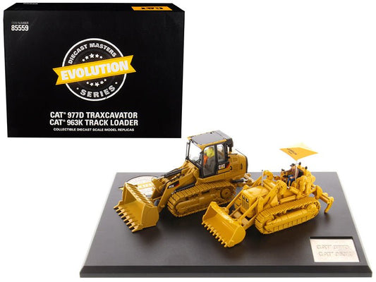 CAT Caterpillar 977D Traxcavator (Circa 1955 - 1960) and CAT Caterpillar 963K Track Loader (Current) with Operators "Evolution Series" 1/50 Diecast Models by Diecast Masters free shipping USA - Rapid Vehicles