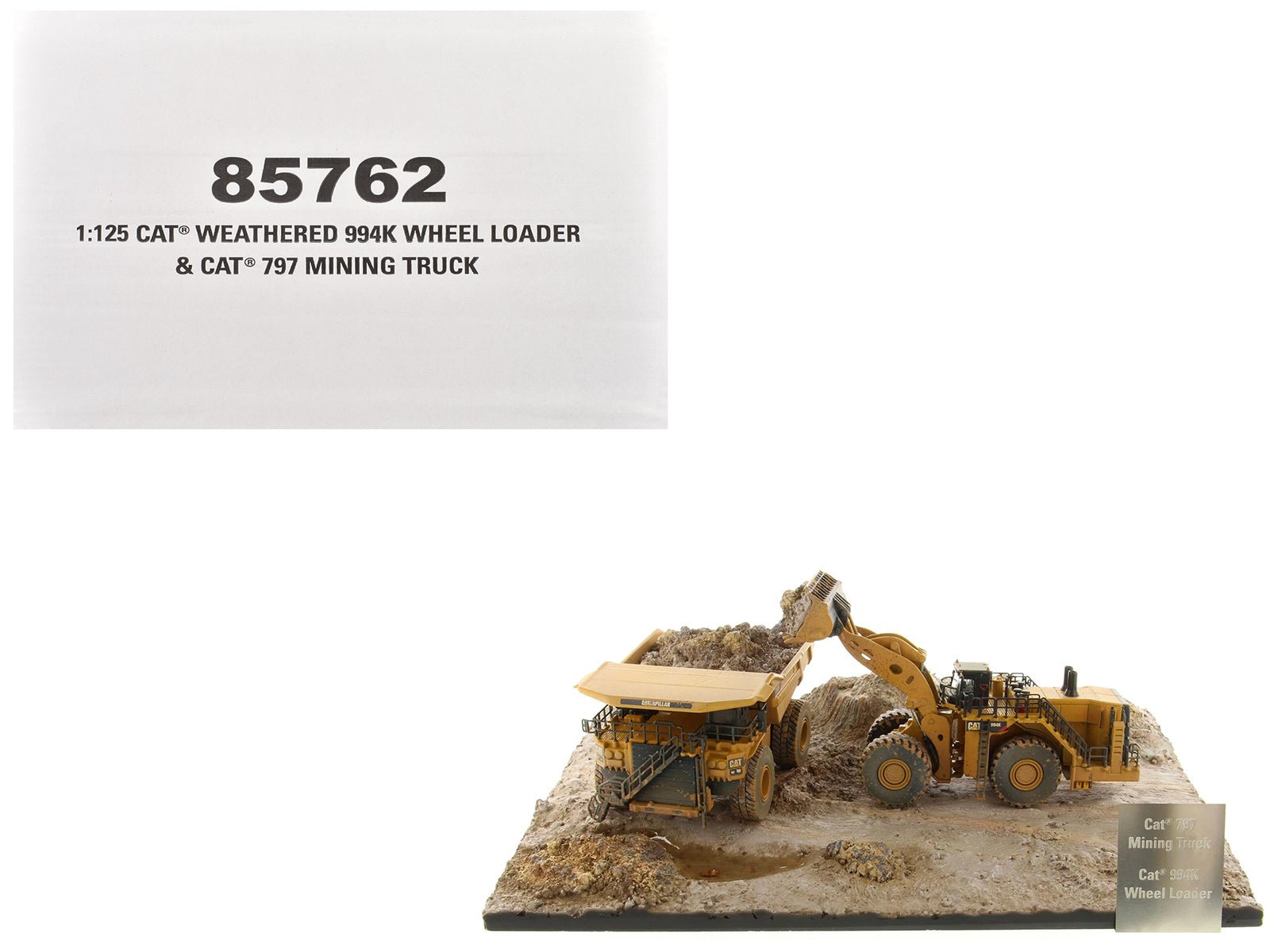 CAT Caterpillar 994K Wheel Loader and 797 Mining Truck Yellow (Weathered) Set of 2 Pieces "Weathered Series" 1/125 Diecast Model by Diecast Masters free shipping USA - Rapid Vehicles