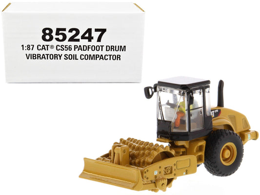 CAT Caterpillar CS56 Padfoot Drum Vibratory Soil Compactor with Operator "High Line" Series 1/87 (HO) Scale Diecast Model by Diecast Masters free shipping USA - Rapid Vehicles