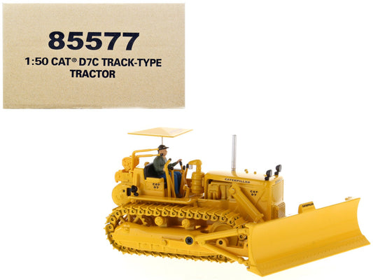 CAT Caterpillar D7C Track - Type Tractor Dozer Yellow with Operator "Vintage Series" 1/50 Diecast Model by Diecast Masters free shipping USA - Rapid Vehicles
