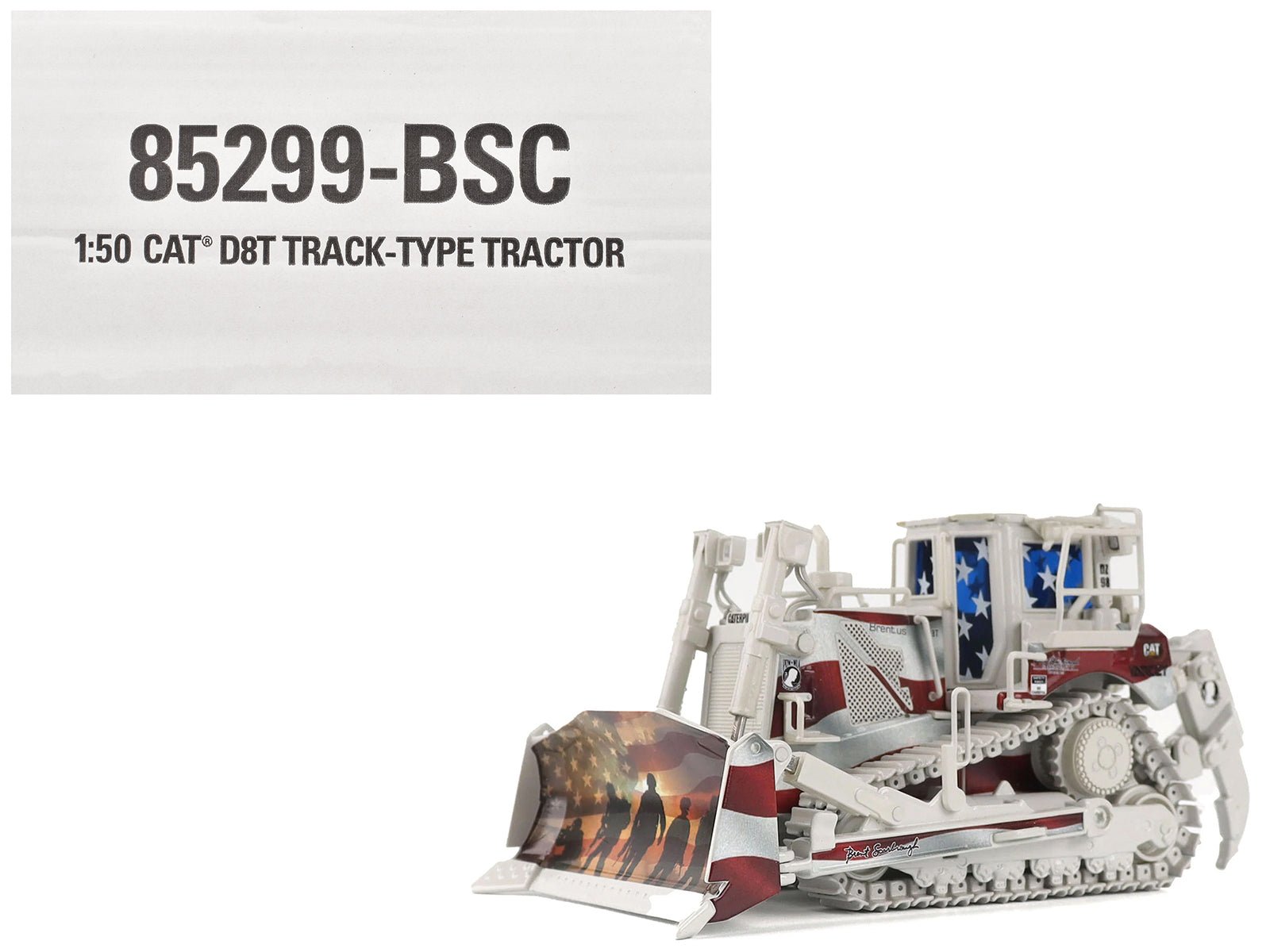CAT Caterpillar D8T Track Type Tractor with Single Shank Ripper "Brent Scarbrough & Co." Patriotic Livery "High Line" Series 1/50 Diecast Model by Diecast Masters free shipping USA - Rapid Vehicles