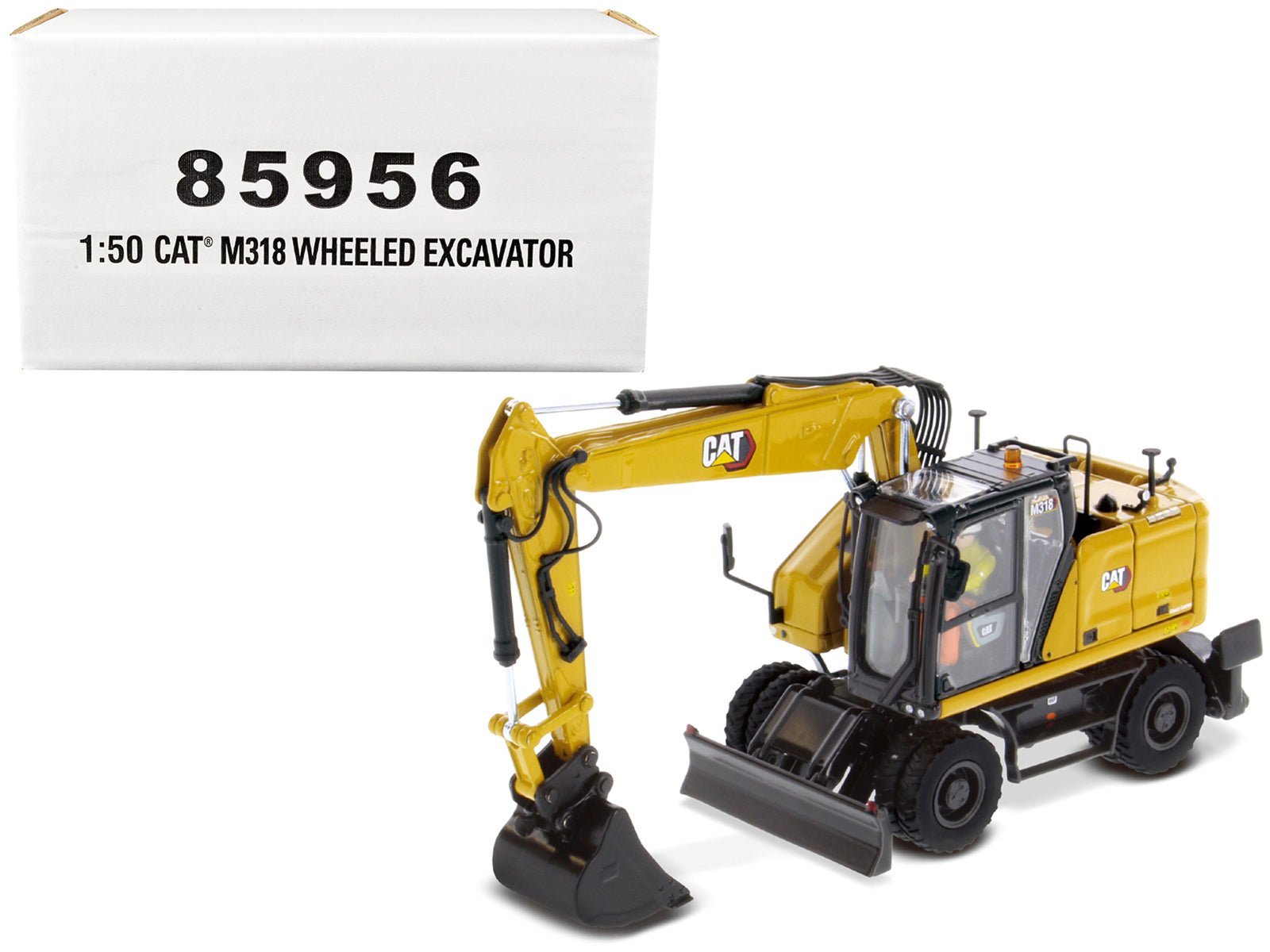 CAT Caterpillar M318 Wheeled Excavator Yellow with Operator "High Line" Series 1/50 Diecast Model by Diecast Masters free shipping USA - Rapid Vehicles