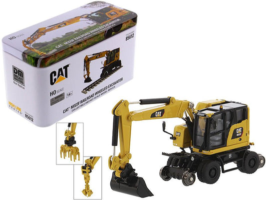 CAT Caterpillar M323F Railroad Wheeled Excavator with 3 Accessories (Safety Yellow Version) "High Line" Series 1/87 (HO) Scale Diecast Model by Diecast Masters free shipping USA - Rapid Vehicles
