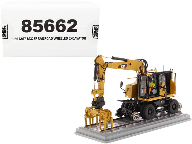 CAT Caterpillar M323F Railroad Wheeled Excavator with Operator and 3 Work Tools (CAT Yellow Version) "High Line Series" 1/50 Diecast Model by Diecast Masters free shipping USA - Rapid Vehicles