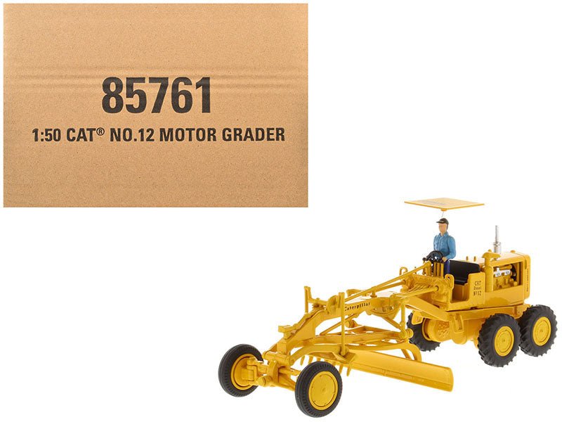 CAT Caterpillar No.12 Motor Grader Yellow with Operator "Vintage Series" 1/50 Diecast Model by Diecast Masters free shipping USA - Rapid Vehicles