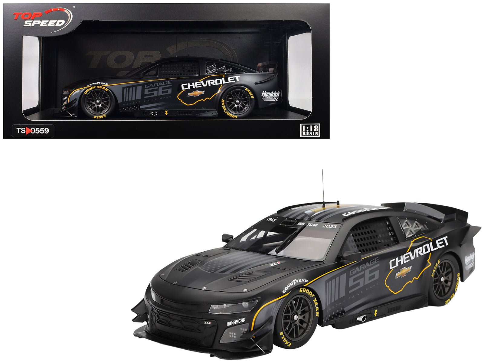 Chevrolet Camaro ZL1 24 "Hendrick Motorsports Test Car" Matt Black with Graphics 1/18 Model Car by Top Speed free shipping USA - Rapid Vehicles