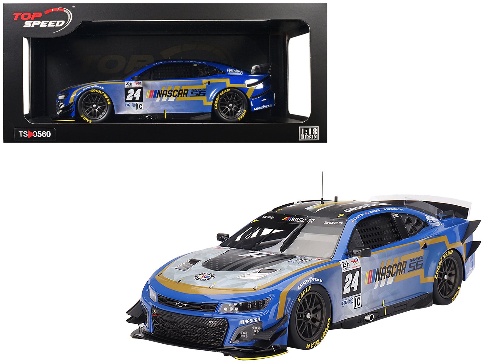 Chevrolet Camaro ZL1 24 Jenson Button - Jimmie Johnson - Mike Rockenfeller "Hendrick Motorsports - NASCAR Next Gen Garage 56" Innovative "24 Hours of Le Mans" (2023) 1/18 Model Car by Top Speed free shipping USA - Rapid Vehicles