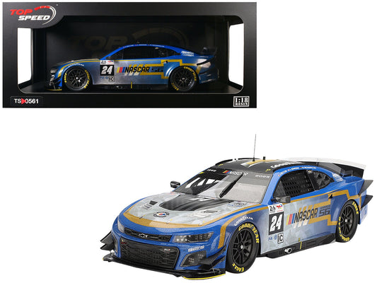 Chevrolet Camaro ZL1 24 Jenson Button - Jimmie Johnson - Mike Rockenfeller (Post-Race Weathered Version) "Hendrick Motorsports - NASCAR Next Gen Garage 56" Innovative "24 Hours of Le Mans" (2023) 1/18 Model Car by Top Speed free shipping USA - Rapid Vehicles