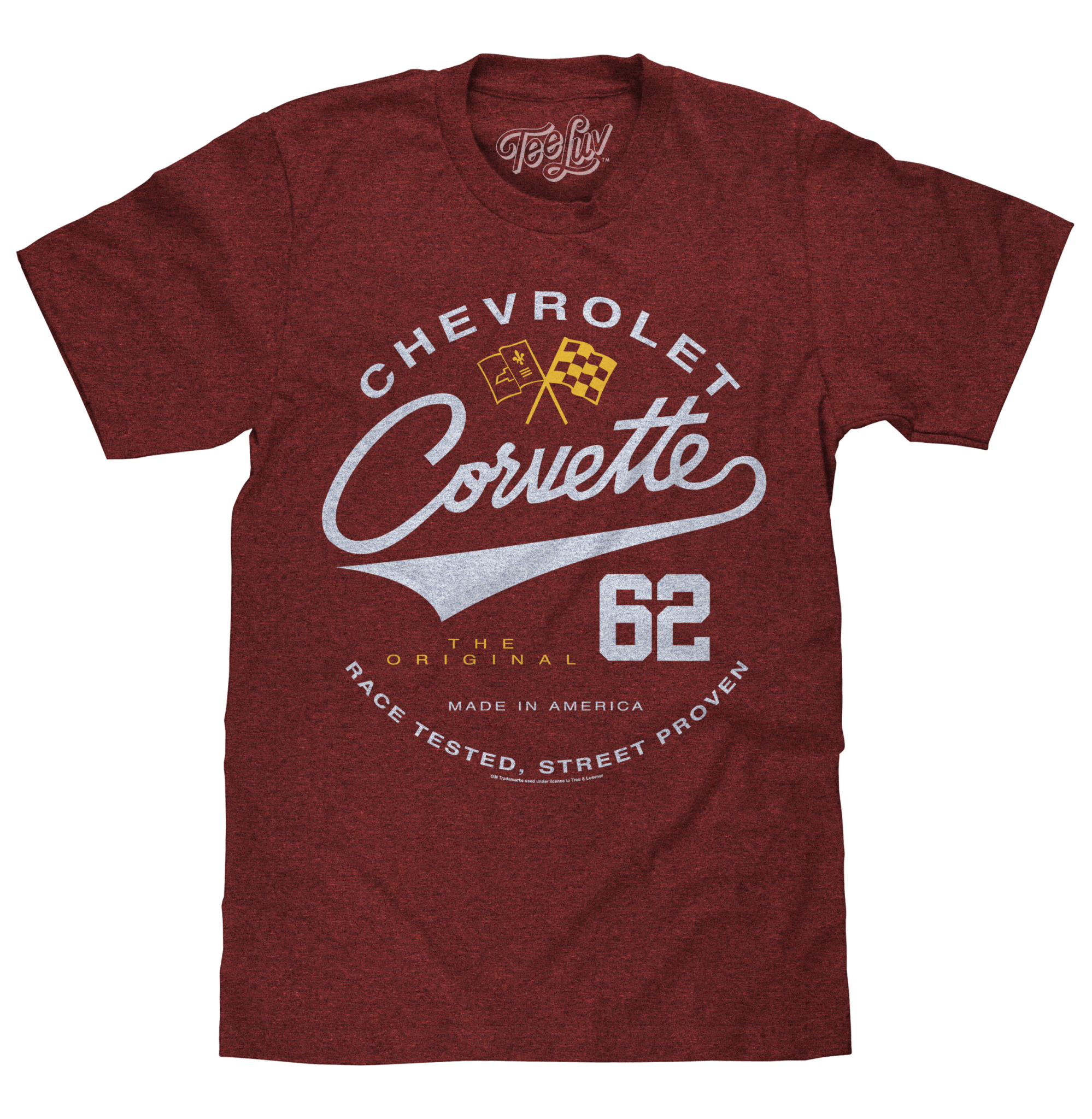 Chevrolet Corvette 62 Race Tested Street Proven T-Shirt - Crimson Heather - Rapid Vehicles