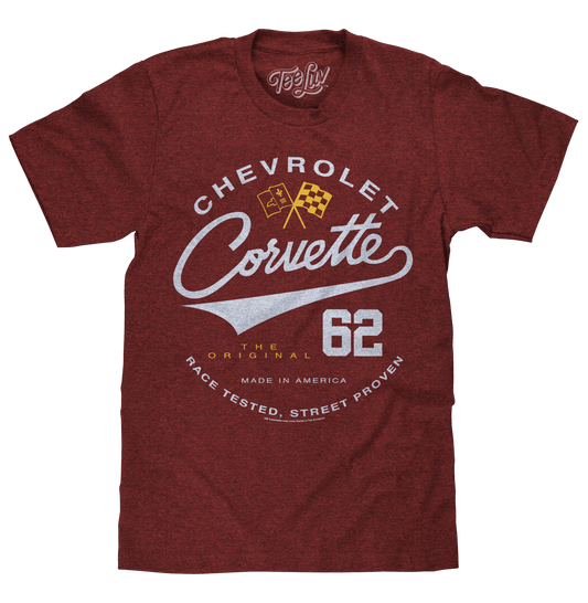 Chevrolet Corvette 62 Race Tested Street Proven T-Shirt - Crimson Heather - Rapid Vehicles