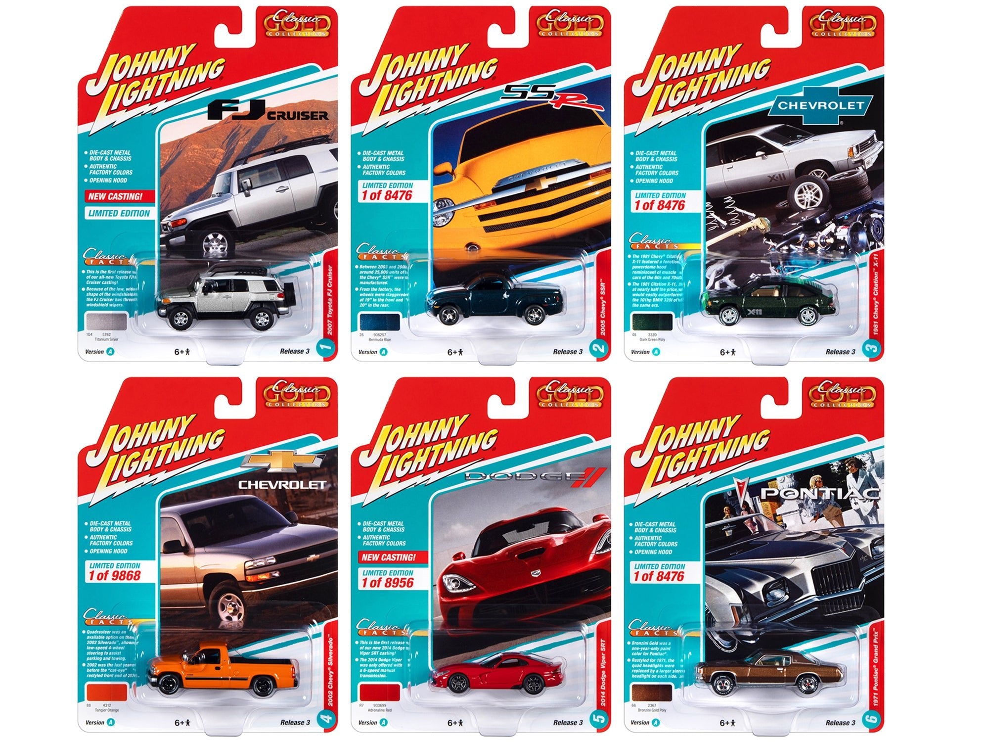 "Classic Gold Collection" 2022 Set A of 6 Cars Release 3 1/64 Diecast Model Cars by Johnny Lightning free shipping USA - Rapid Vehicles