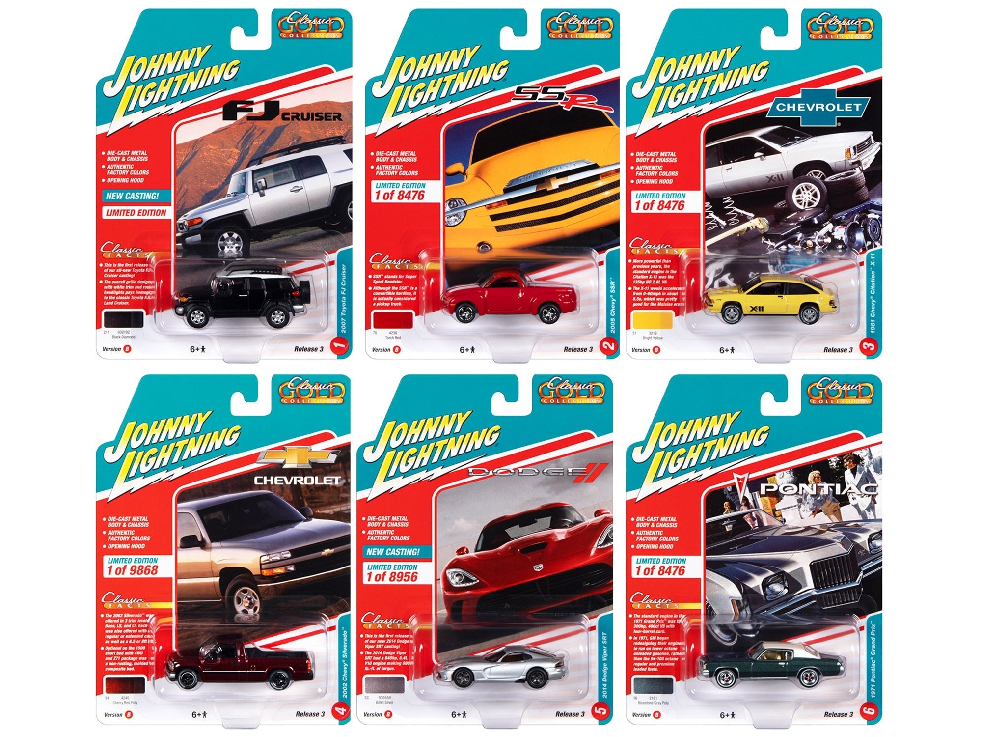 "Classic Gold Collection" 2022 Set B of 6 Cars Release 3 1/64 Diecast Model Cars by Johnny Lightning free shipping USA - Rapid Vehicles