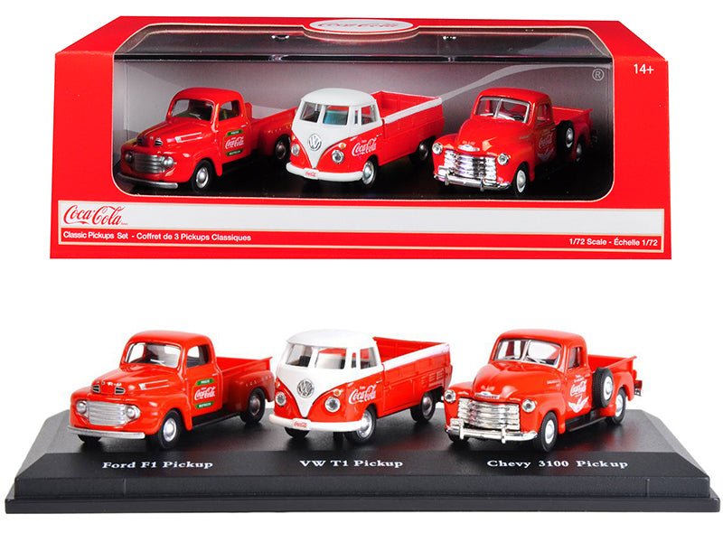 "Classic Pickups" Gift Set of 3 Pickup Trucks "Coca Cola" 1/72 Diecast Model Cars by Motorcity Classics free shipping USA - Rapid Vehicles