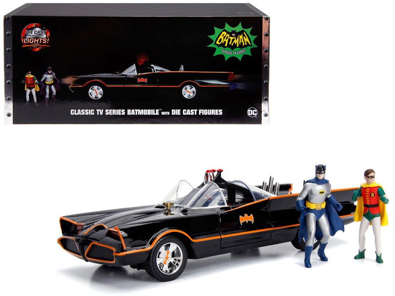 Classic TV Series Batmobile with Working Lights, and Diecast Batman and Robin Figures "80 Years of Batman" 1/18 Diecast Model Car by Jada free shipping USA - Rapid Vehicles