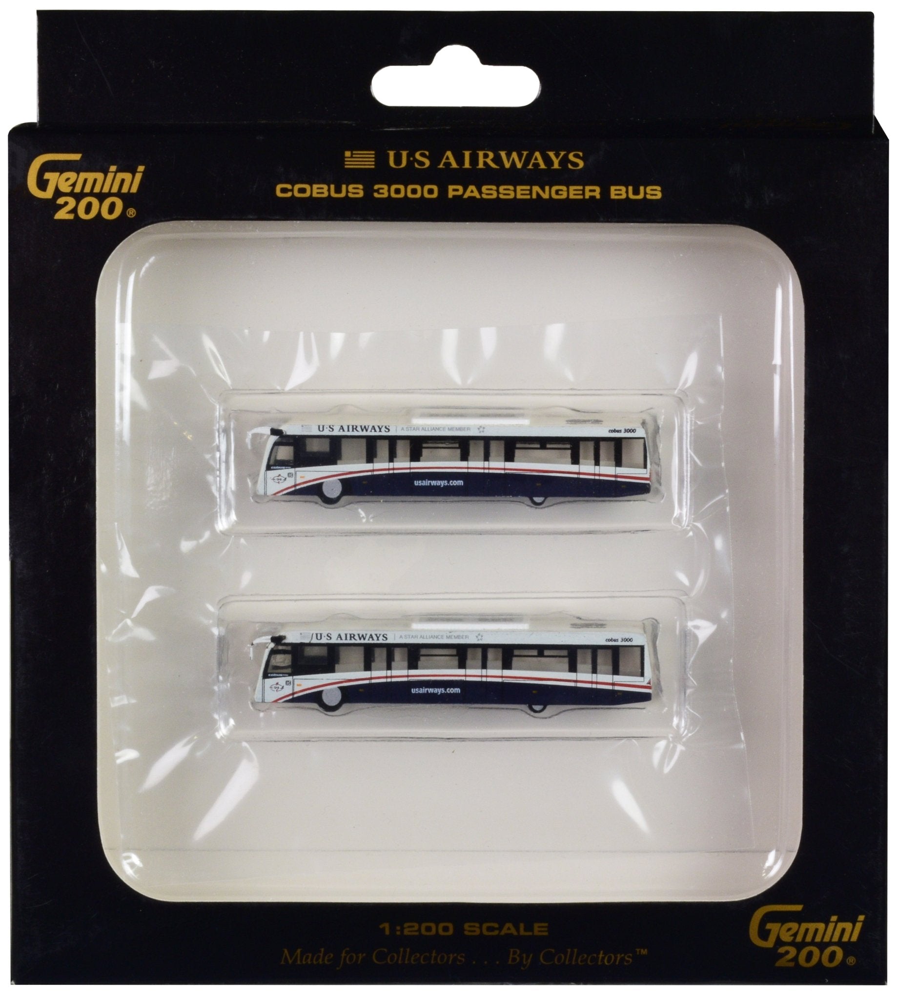Cobus 3000 Passenger Bus White and Blue "US Airways Shuttle Bus" 2 Piece Set "Gemini 200" Series Diecast Models by GeminiJets free shipping USA - Rapid Vehicles