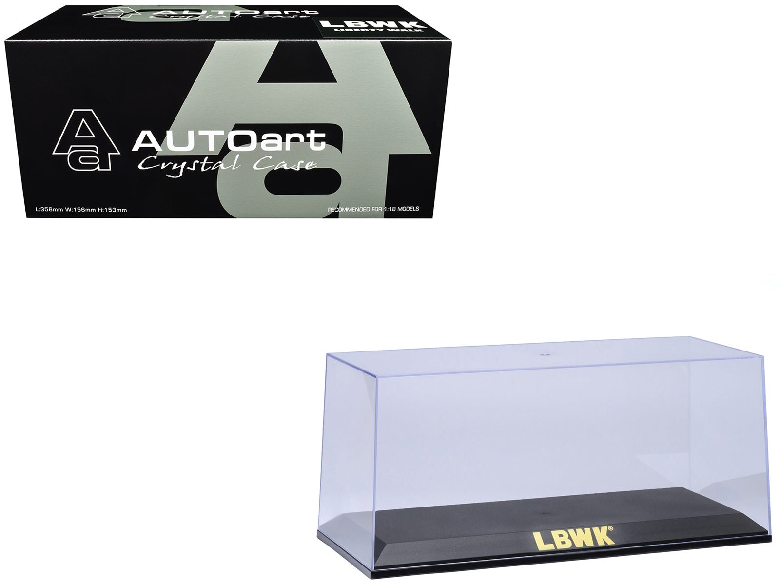 Collectible Display Show Case with Black Plastic Base and Gold "LBWK" Logo for 1/18 - 1/24 Scale Model Cars by Autoart free shipping USA - Rapid Vehicles