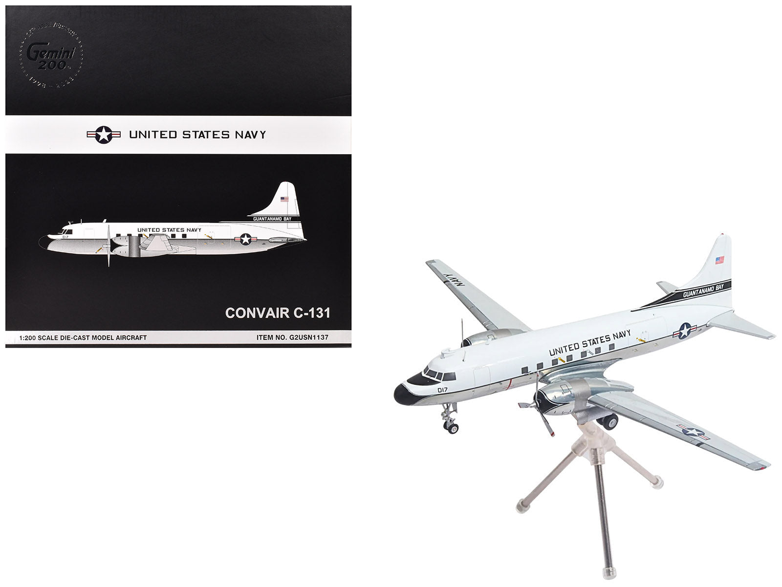 Convair C - 131 Samaritan Transport Aircraft "United States Navy - NAS Guantanamo Bay" (141017) White and Gray "Gemini 200" Series 1/200 Diecast Model Airplane by GeminiJets free shipping USA - Rapid Vehicles