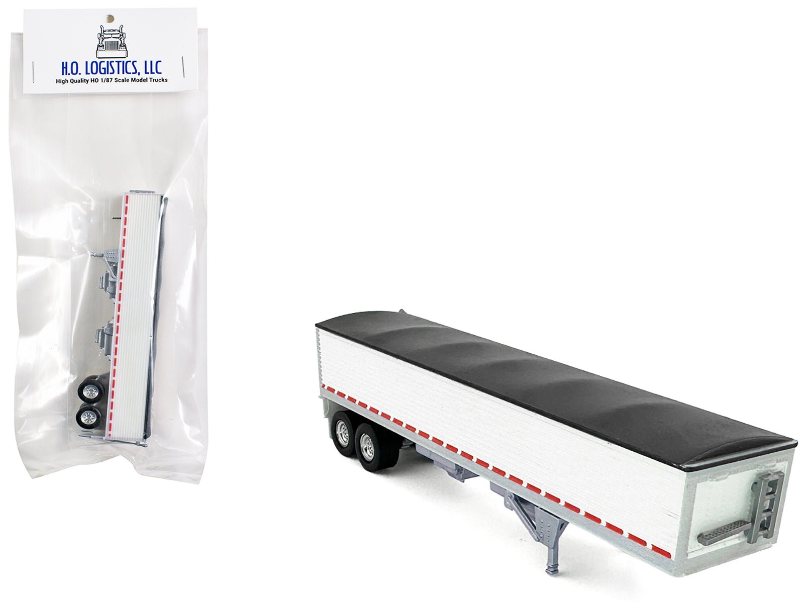Covered Grain Trailer White with Black Tarp 1/87 (HO) Plastic Model Car by HO Logistics free shipping USA - Rapid Vehicles