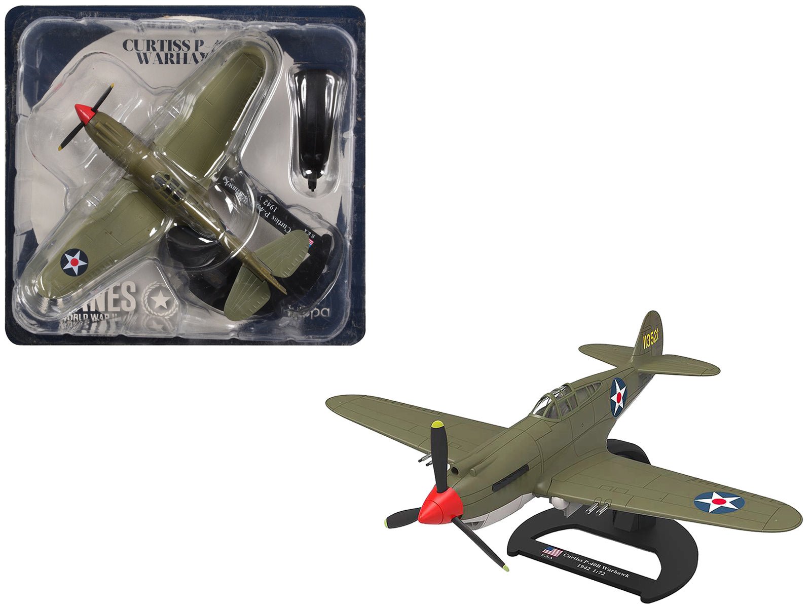 Curtiss P - 40B Warhawk Aircraft "Hawaii" (1945) United States Army Air Forces "Planes of World War II" Series 1/72 Diecast Model Airplane by Luppa free shipping USA - Rapid Vehicles