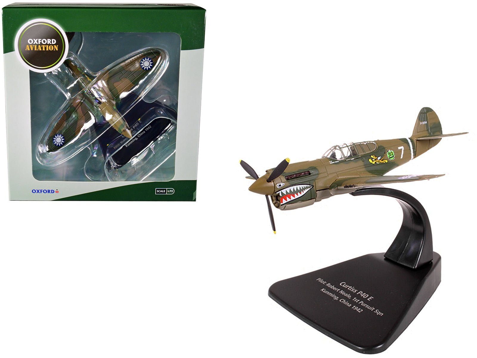 Curtiss P40 E Warhawk Fighter Plane Pilot: Robert Neale 1st Pursuit Squadron Kunming China (1944) "Oxford Aviation" Series 1/72 Diecast Model Airplane by Oxford Diecast free shipping USA - Rapid Vehicles