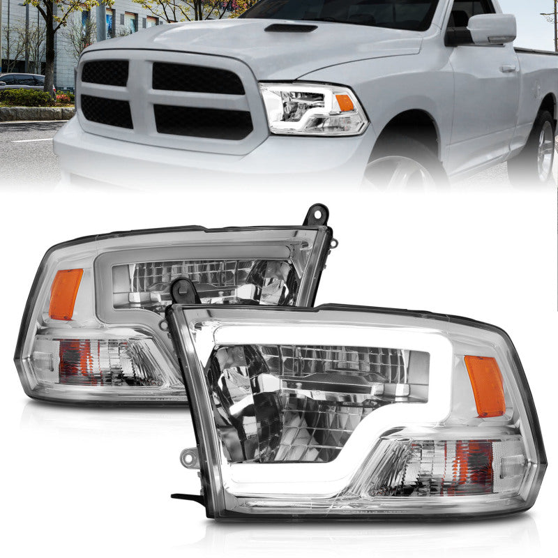 ANZO 2009-2020 Dodge Ram 1500 Full LED Square Projector Headlights w/ Chrome Housing Chrome Amber 111540