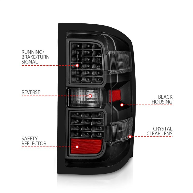 ANZO 15-19 Chevy Silverado 2500HD/3500HD (Factory Halogen Only) LED Tail Lights Black w/Clear Lens 311423