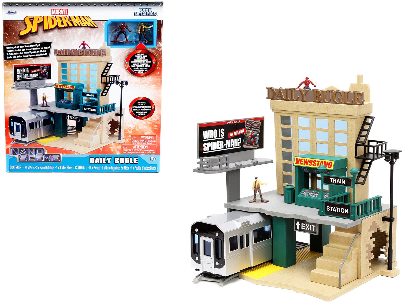 "Daily Bugle" and Subway Diorama Set with Spider - Man and J. Jonah Jameson Diecast Figures "Marvel's Spider - Man" "Nano Scene" Series Models by Jada free shipping USA - Rapid Vehicles