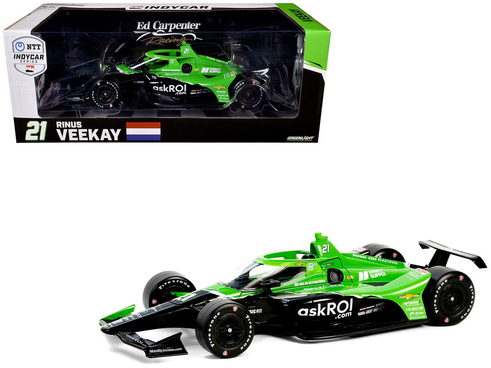 Dallara IndyCar 21 Rinus VeeKay "Risk On International" Ed Carpenter Racing "NTT IndyCar Series" (2024) 1/18 Diecast Model Car by Greenlight free shipping USA - Rapid Vehicles