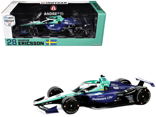 Dallara IndyCar 28 Marcus Ericsson "Delaware Life" Andretti Autosport "NTT IndyCar Series" (2024) 1/18 Diecast Model Car by Greenlight free shipping USA - Rapid Vehicles