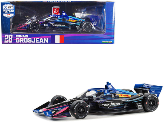 Dallara IndyCar 28 Romain Grosjean "DNSFilter" Andretti Autosport (Road Course Configuration) "NTT IndyCar Series" (2023) 1/18 Diecast Model Car by Greenlight free shipping USA - Rapid Vehicles