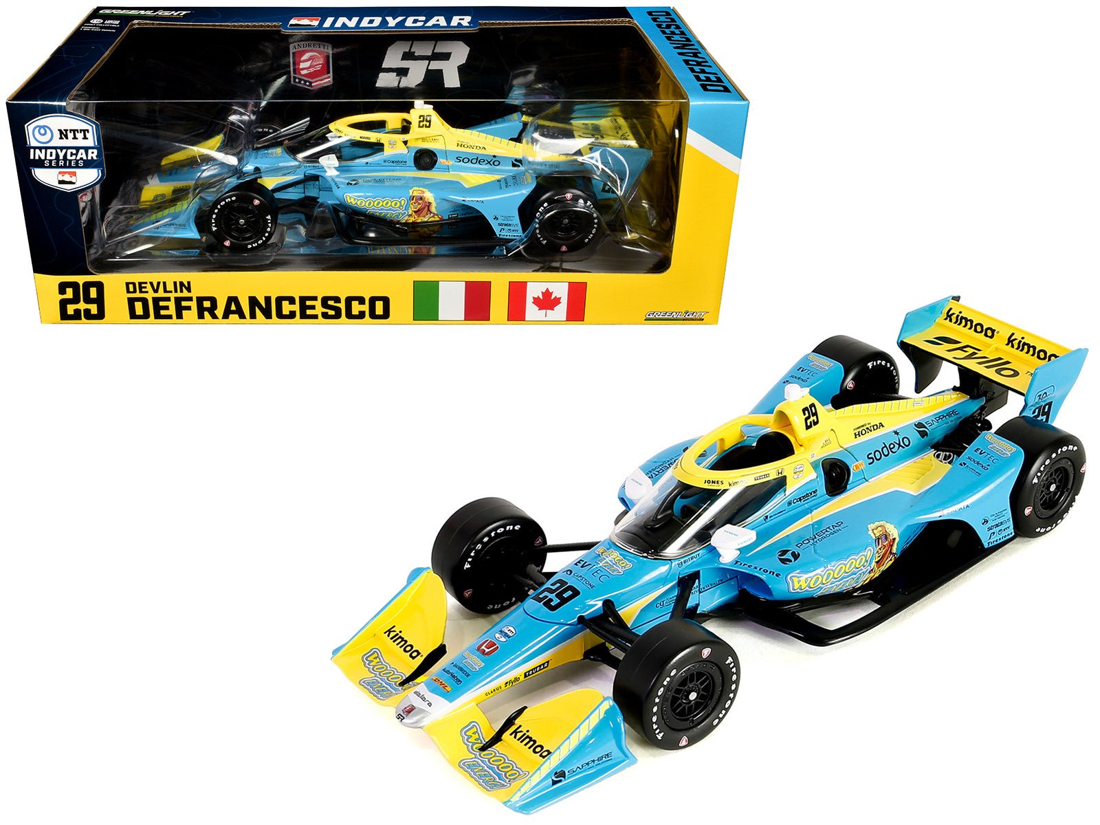 Dallara IndyCar 29 Devlin DeFrancesco "WOOOOO Energy" Andretti Steinbrenner Autosport (Road Course Configuration) "NTT IndyCar Series" (2023) 1/18 Diecast Model Car by Greenlight free shipping USA - Rapid Vehicles