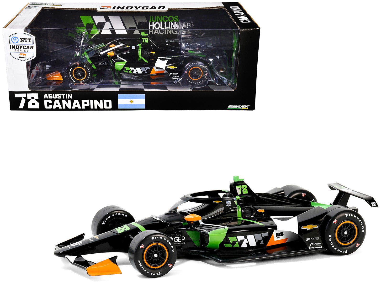 Dallara IndyCar 78 Agustin Canapino "JHR" Juncos Hollinger Racing "NTT IndyCar Series" (2024) 1/18 Diecast Model Car by Greenlight free shipping USA - Rapid Vehicles