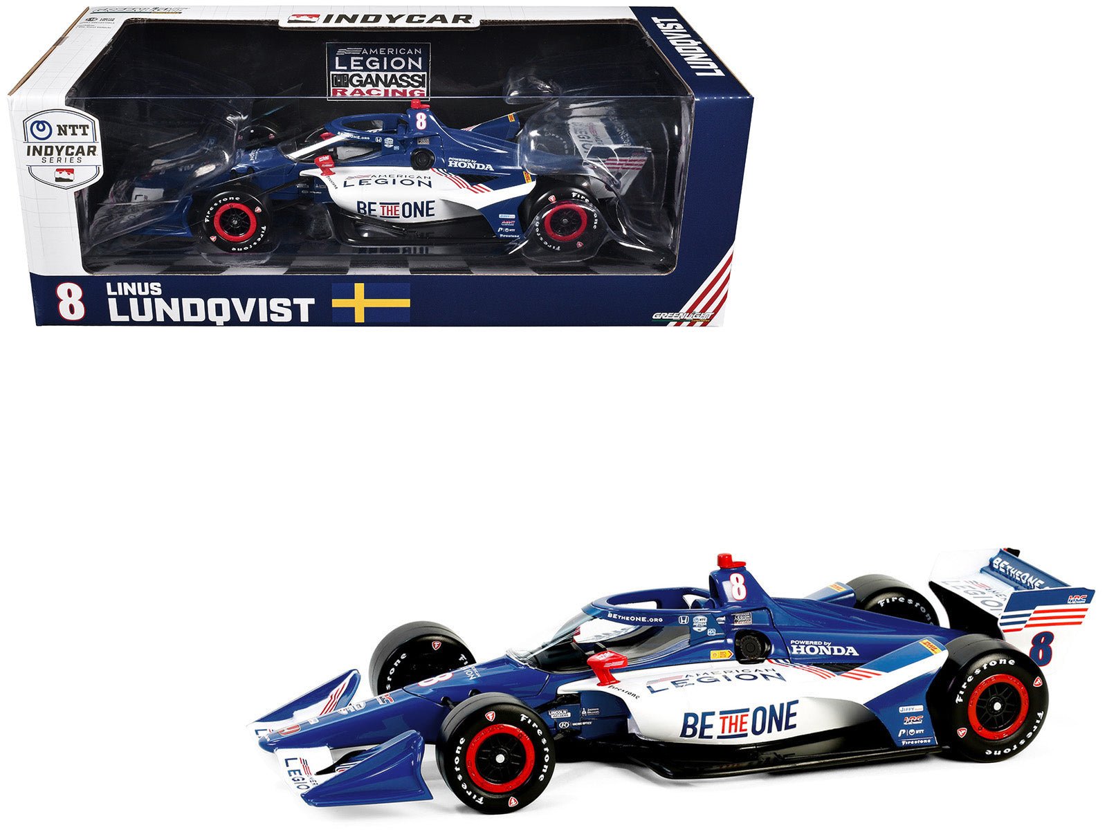 Dallara IndyCar 8 Linus Lundqvist "The American Legion" Chip Ganassi Racing (Road Course Configuration) "NTT IndyCar Series" (2024) 1/18 Diecast Model Car by Greenlight free shipping USA - Rapid Vehicles