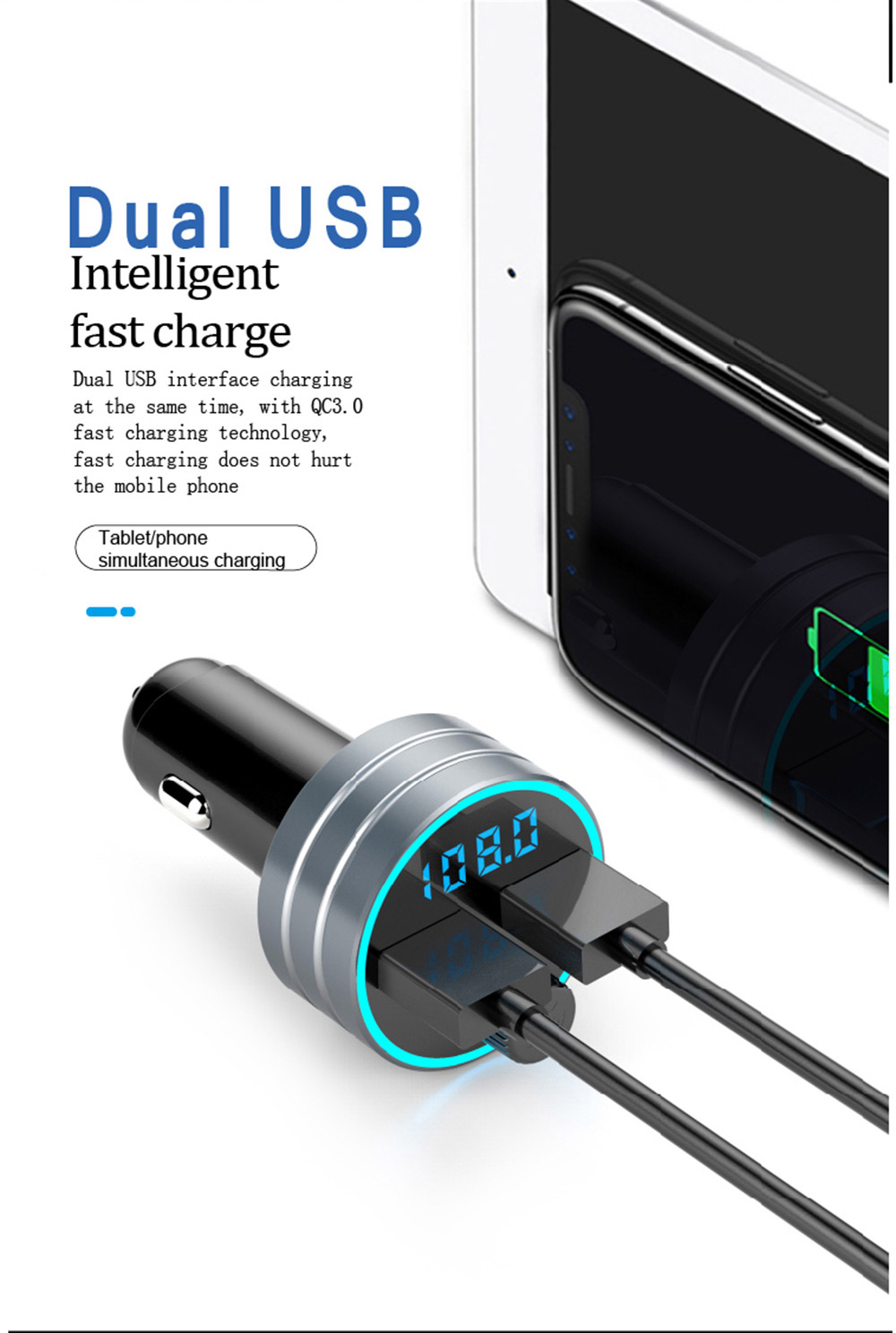 QC 3.0 Dual USB Fast Car Charger with Bluetooth Mp3 Player - Premium Tech Accessories from Teal Simba - Just $20.99! Shop now at Rapidvehicles