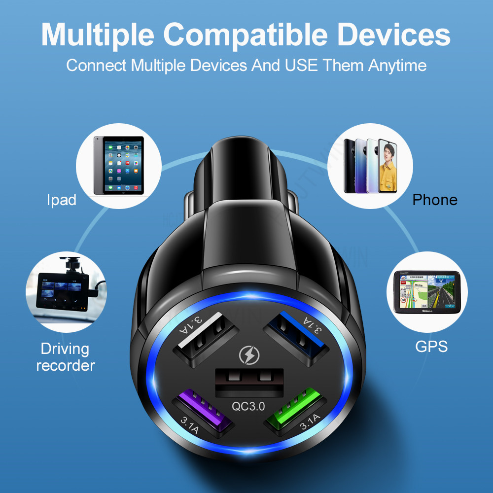 15W Quick Charge 5USB QC3.0 Car Charger - Premium Tech Accessories from Lilac Milo - Just $11.99! Shop now at Rapidvehicles