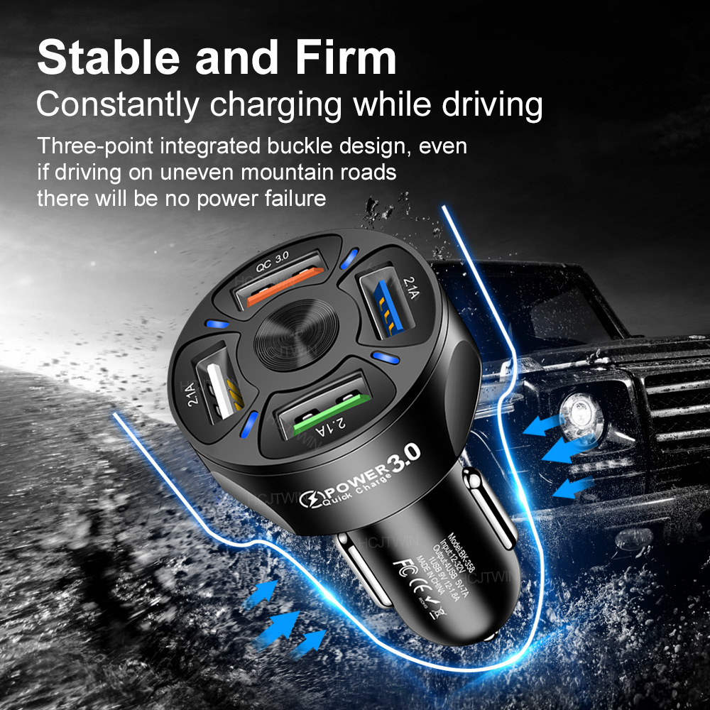 4 USB Car Charger Fast 7A QC3.0 Quick Car Chargr Adapter - Premium Tech Accessories from Lilac Milo - Just $16.99! Shop now at Rapidvehicles