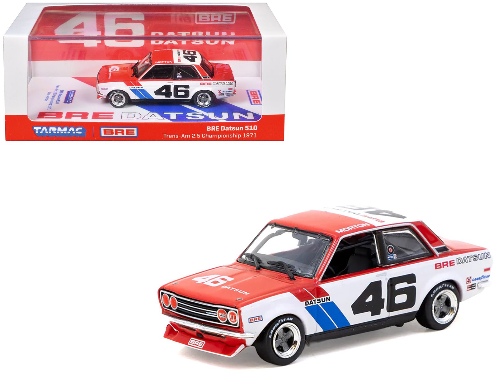 Datsun 510 46 John Morton "Brock Racing Enterprises" Winner "Trans-Am 2.5 Championship" (1971) "Hobby64" Series 1/64 Diecast Model Car by Tarmac Works free shipping USA - Rapid Vehicles