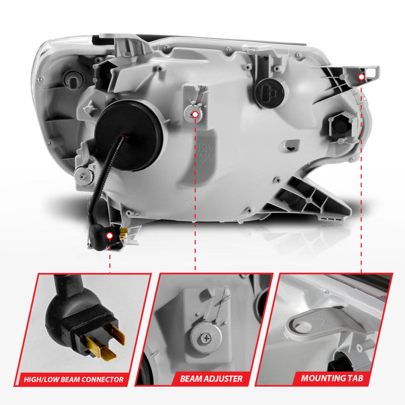 ANZO 12-15 Toyota Tacoma Projector Headlights - w/ Light Bar Switchback Black Housing 111556