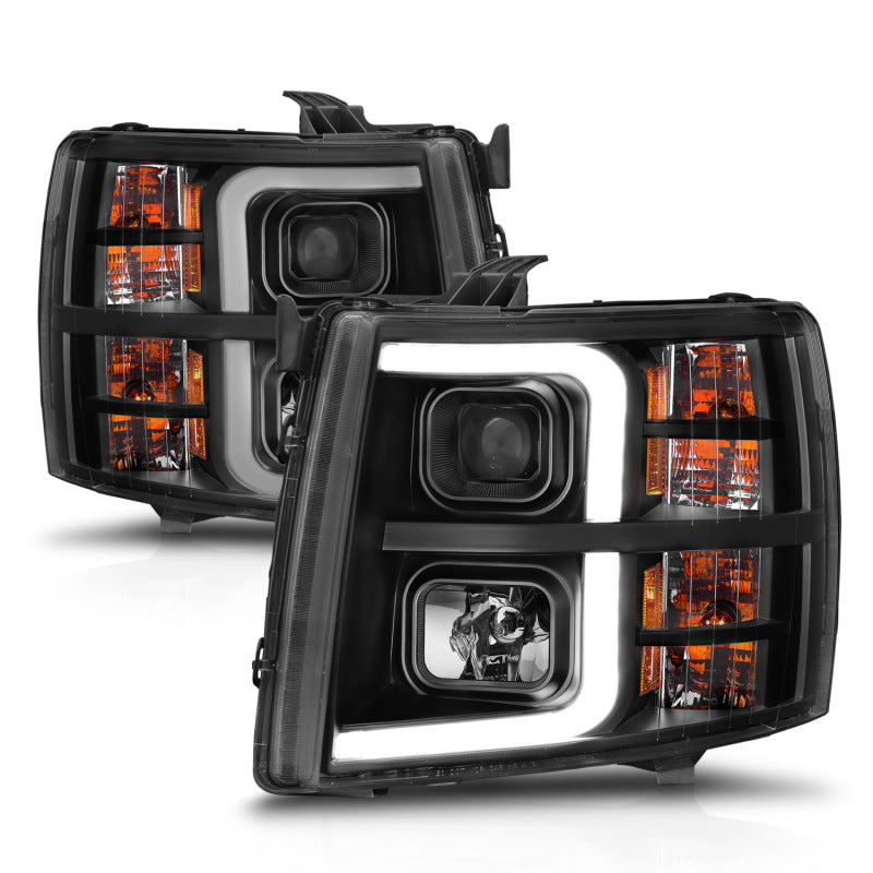 ANZO 2007-2013 Chevrolet Silverado 1500 Projector w/ Light Bar Black Housing w/ Sequential 111545