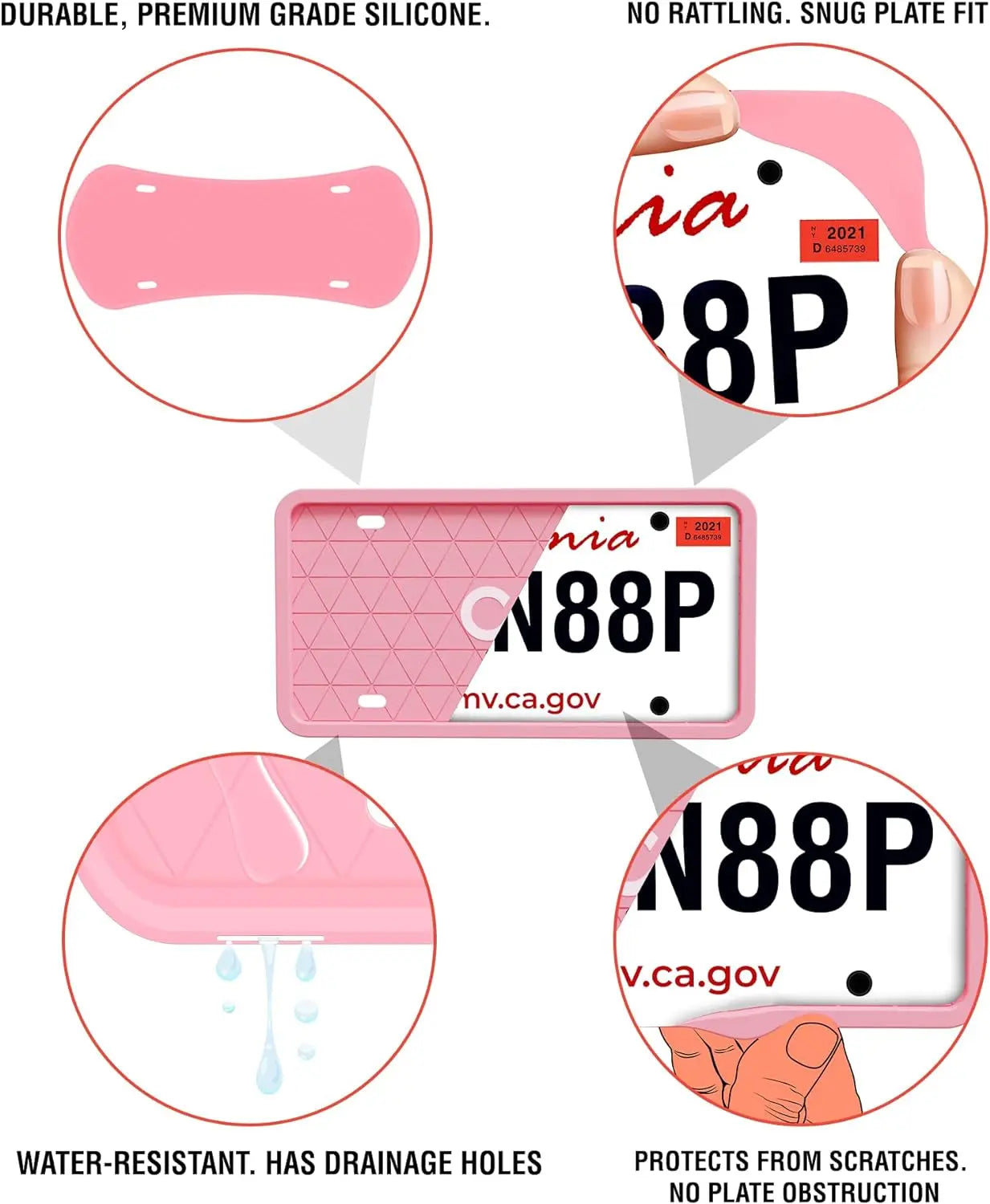 CG Automotive Silicone License Plate & Frames Pink, 2 Pack a Car Accessories for Women License Plate Covers, Universal US Car License Plate Holders, Rattle-Proof, Weather-Proof (Pink) - Premium  from Rapidvehicles - Just $19.99! Shop now at Rapidvehicles