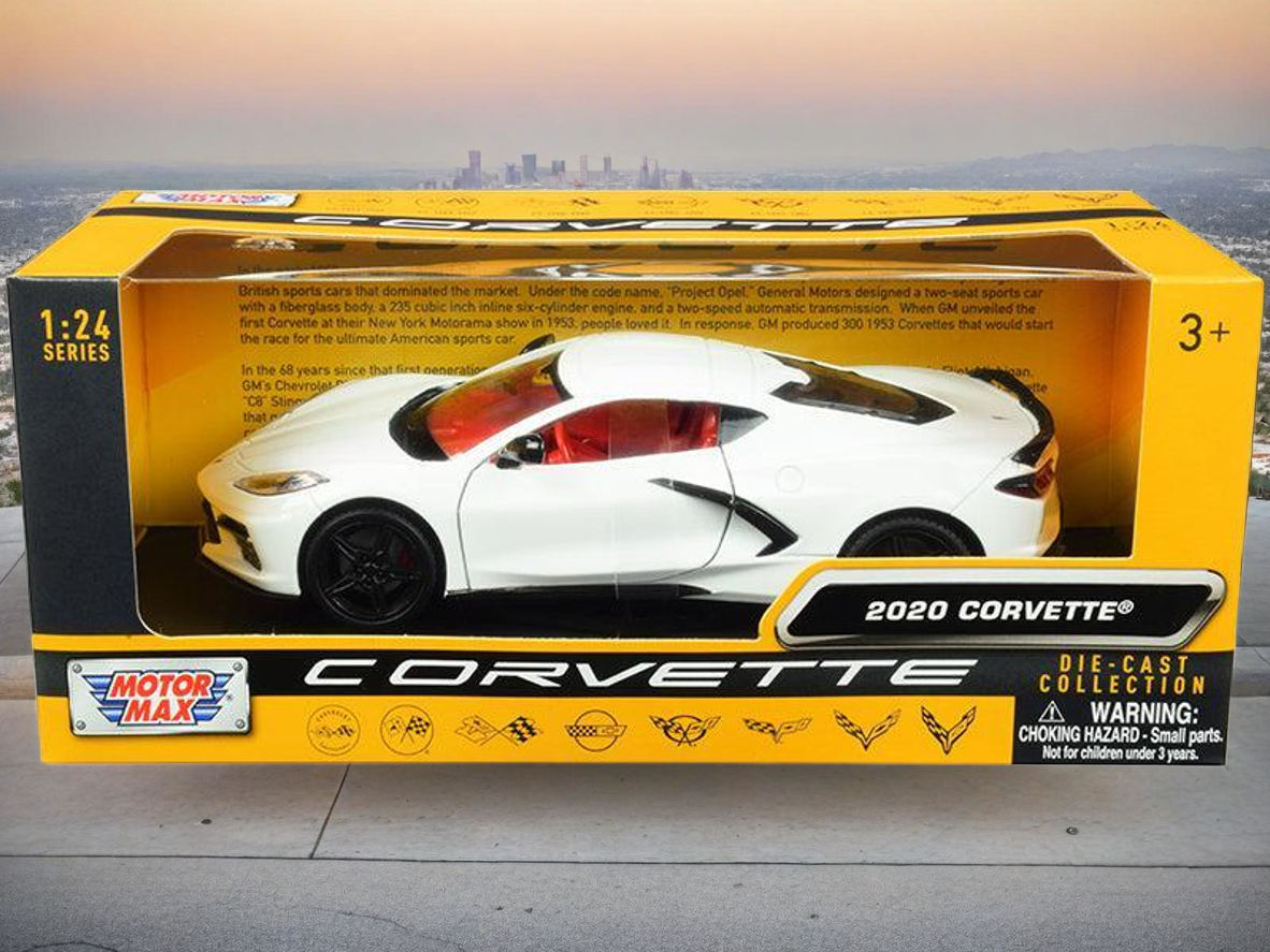 2020 Chevrolet Corvette C8 Stingray White with Red Interior "History of Corvette" Series 1/24 Diecast Model Car by Motormax