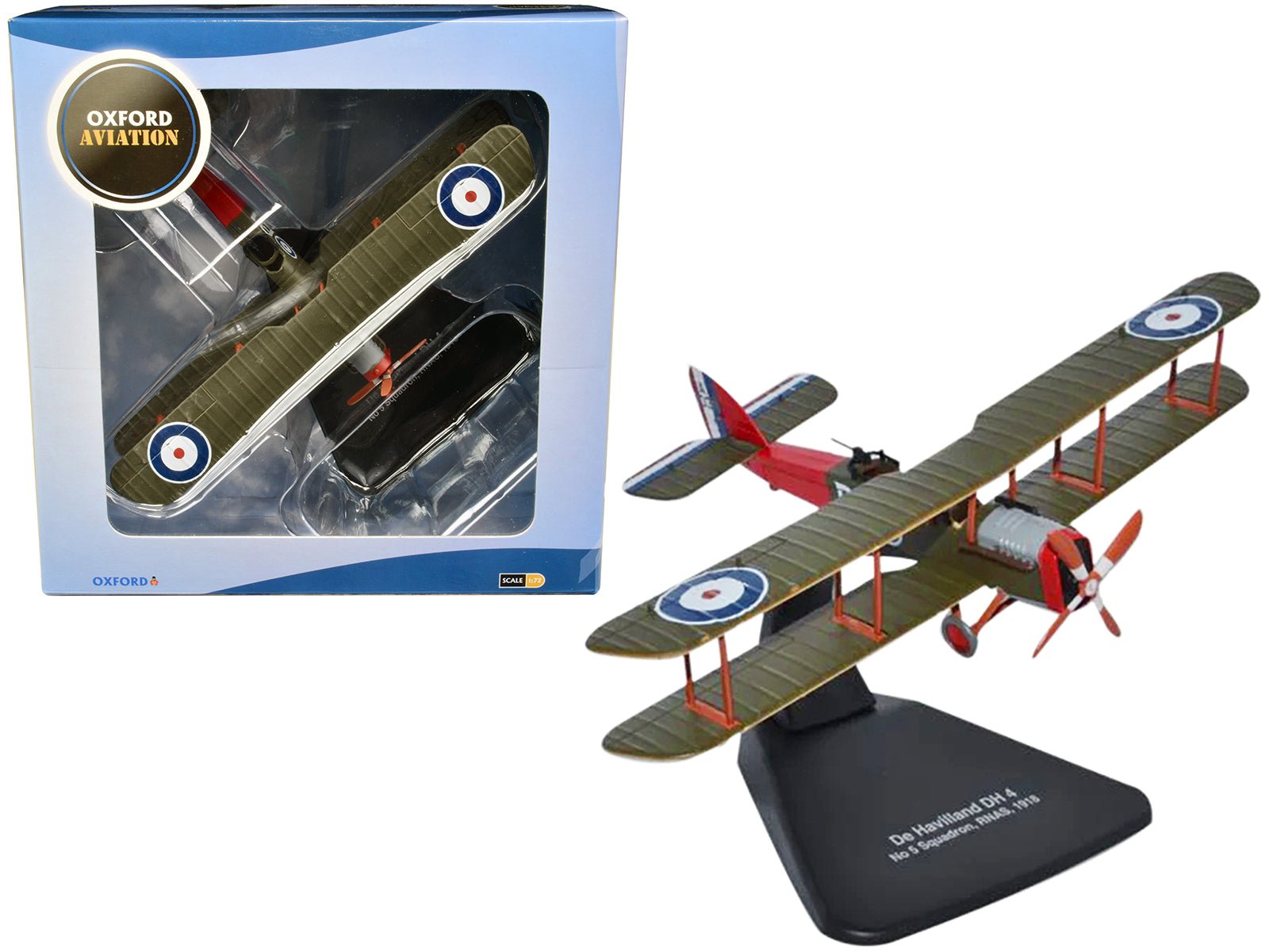 De Havilland DH4 Bomber Plane "5 Squadron Royal Naval Air Service" (1918) "Oxford Aviation" Series 1/72 Diecast Model Airplane by Oxford Diecast free shipping USA - Rapid Vehicles