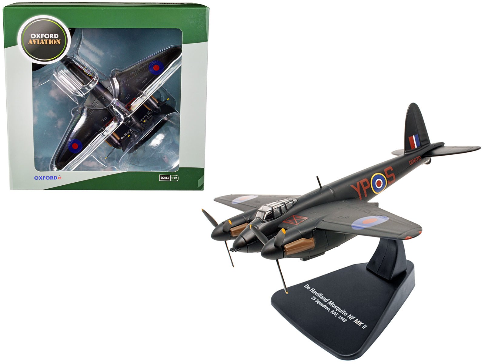 De Havilland Mosquito NF MK II War Plane 23 Squadron RAF (1943) "Oxford Aviation" Series 1/72 Diecast Model Airplane by Oxford Diecast free shipping USA - Rapid Vehicles