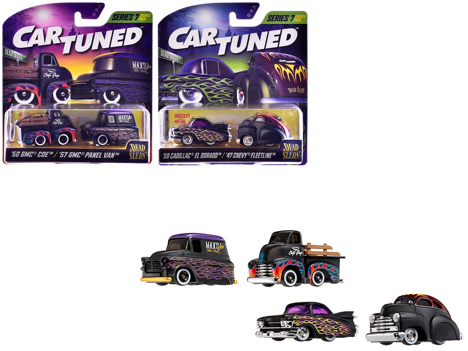 "Dead Sleds" Double Pack Series 7 Set of 4 Cars Diecast Model Cars by CarTuned free shipping USA - Rapid Vehicles