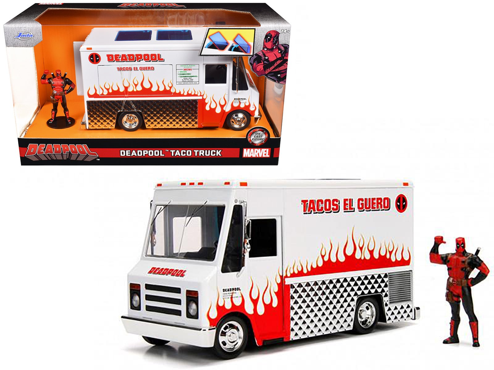 Deadpool Taco Truck with Deadpool Diecast Figurine "Marvel" Series 1/24 Diecast Model by Jada free shipping USA - Rapid Vehicles