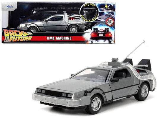 DeLorean Brushed Metal Time Machine with Lights "Back to the Future" (1985) Movie "Hollywood Rides" Series 1/24 Diecast Model Car by Jada free shipping USA - Rapid Vehicles